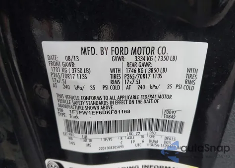 2013 Ford F-150 Xlt z USA, uszkodzony, nr VIN 1FTFW1EF6DKF81168